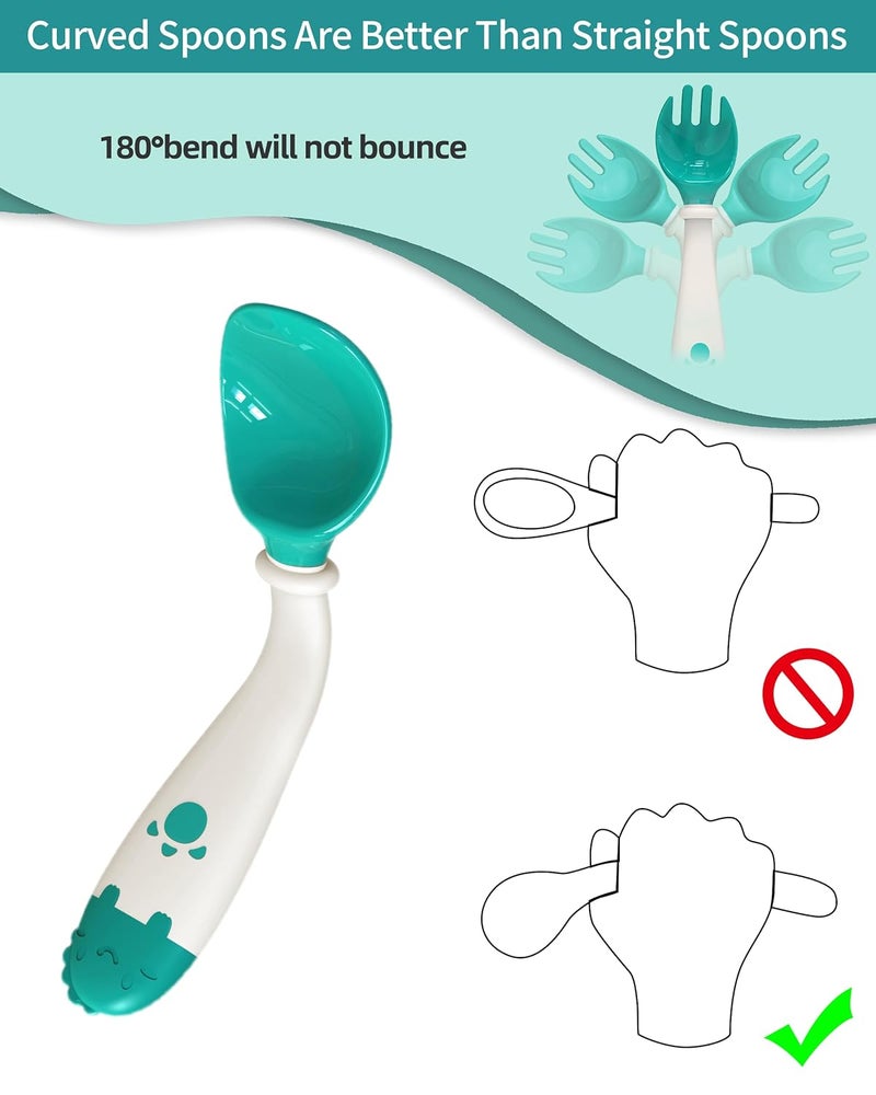 Deejoy Toddler Utensils, Self-feeding Flatware Set withTravel Case, Baby Spoons and Forks with Silicone Bendable Handle, Easy Grip Heat-Resistant, Ideal for Kids, Stage 2 (Green) - Image 5